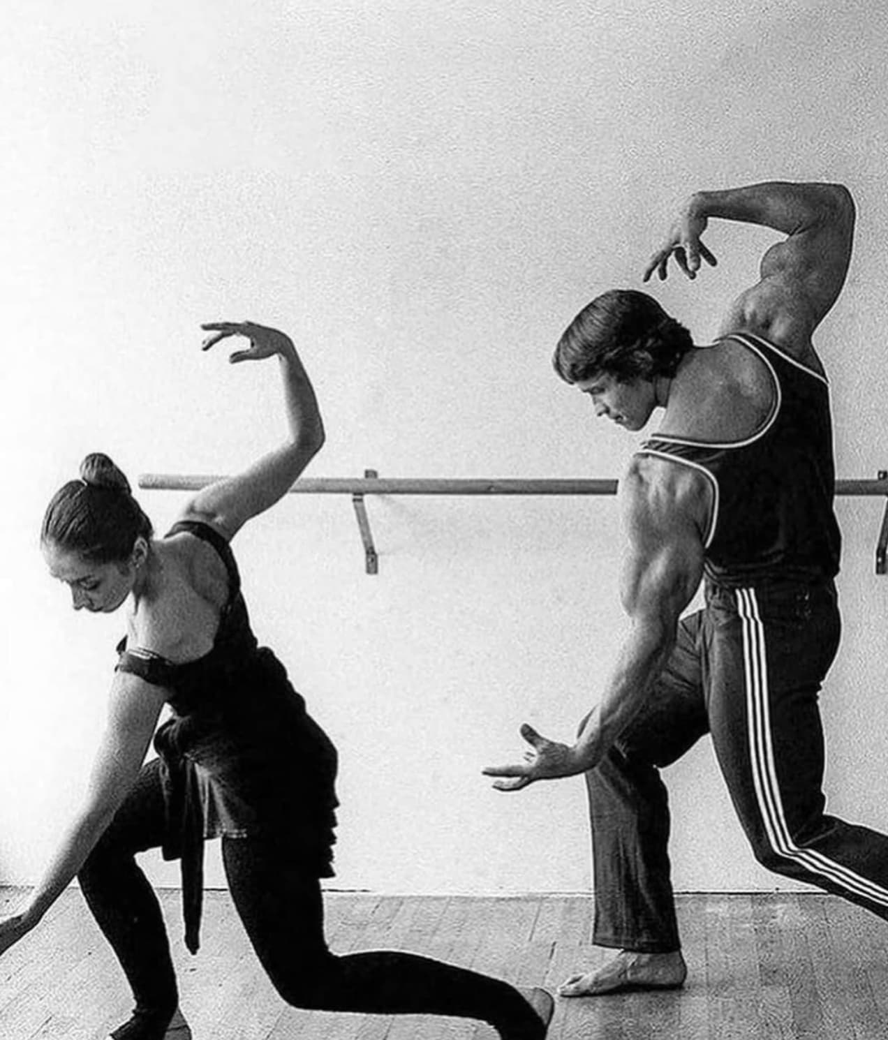 “Arnold Schwarzenegger taking ballet classes,1976.”